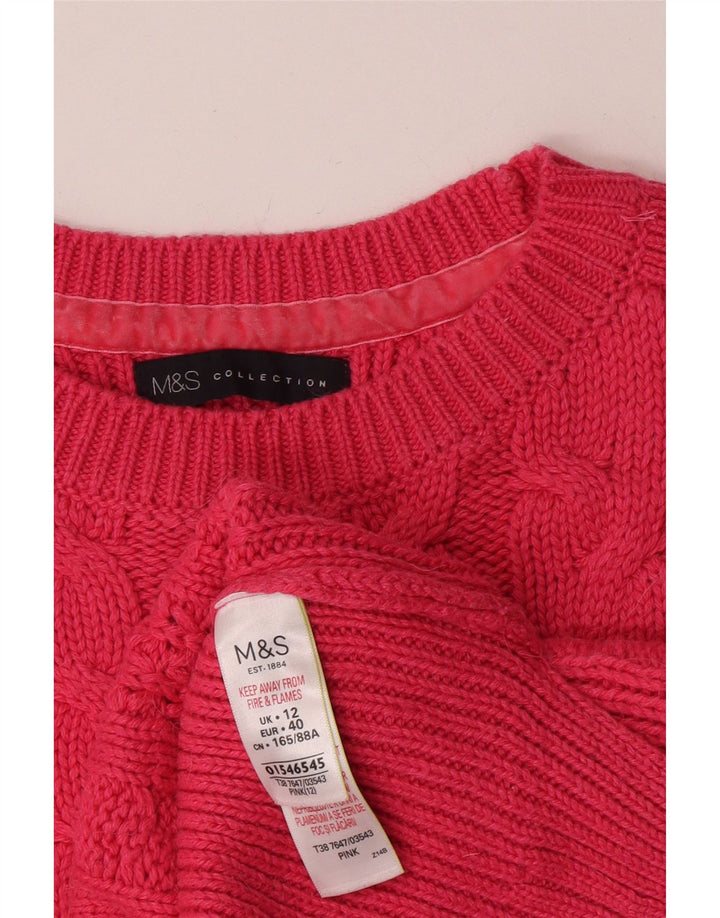 Marks & Spencer Womens Boat Neck Jumper Sweater UK 12 Medium Pink Cotton