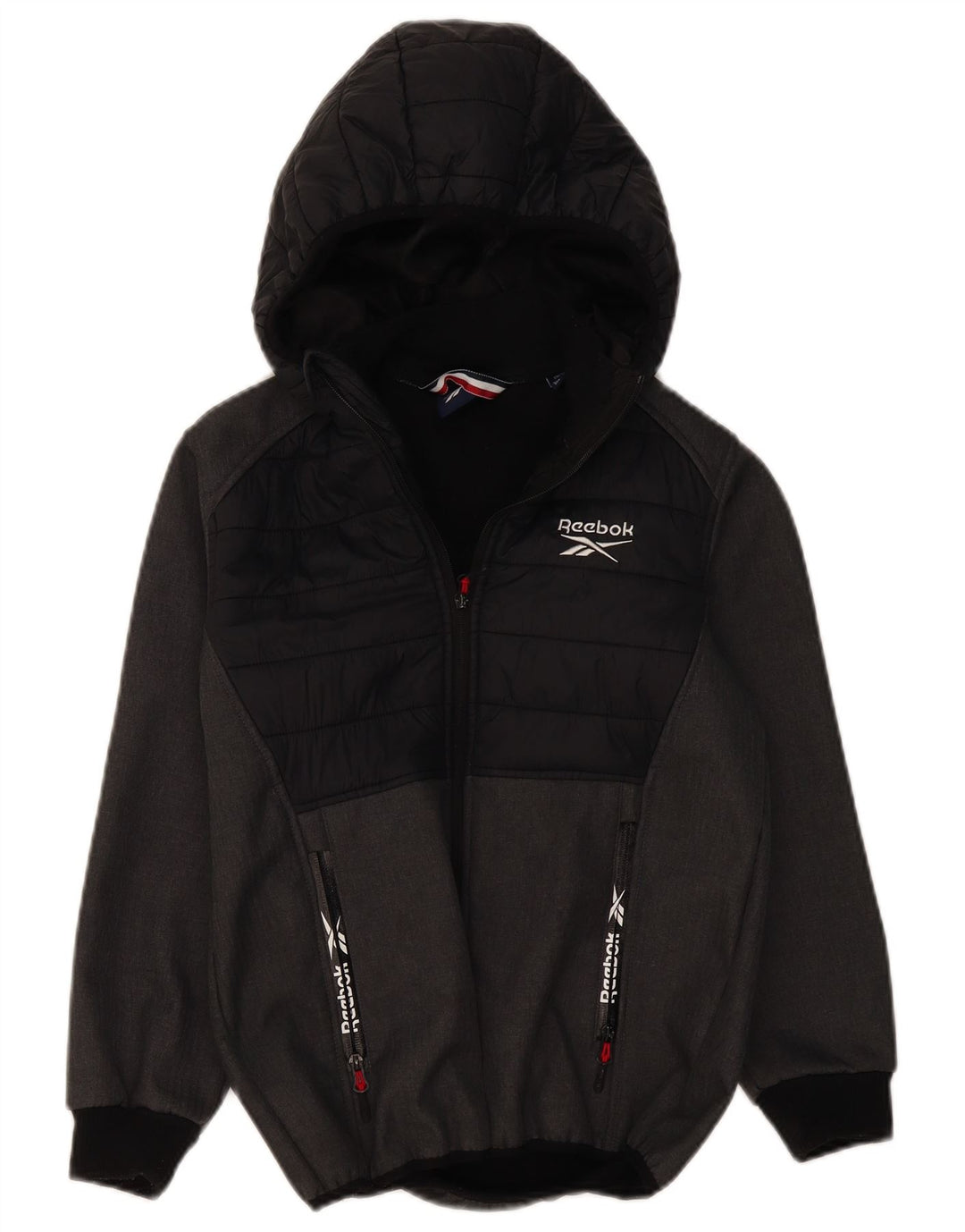 REEBOK Boys Hooded Bomber Jacket 10-11 Years Grey Colourblock Polyester