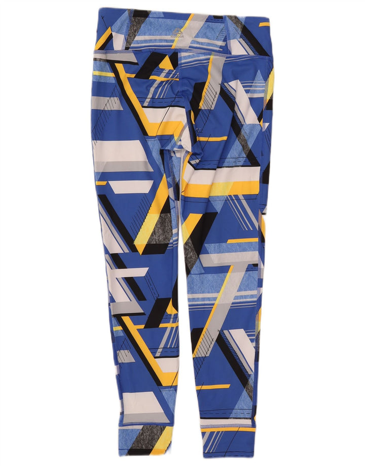 REEBOK Womens Leggings UK 12/14 Medium Blue Geometric Polyester