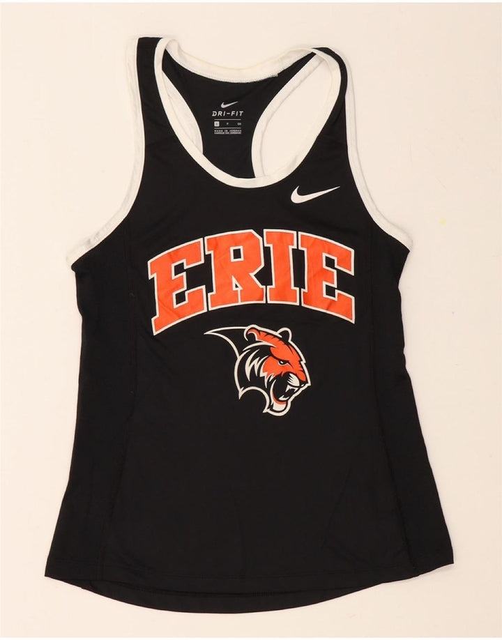 NIKE Womens Dri Fit Graphic Vest Top UK 8 Small Black Polyester Vintage Nike and Second-Hand Nike from Messina Hembry 
