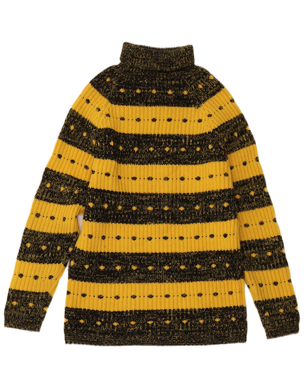 VINTAGE Womens Roll Neck Jumper Sweater UK 12 Medium Yellow Striped