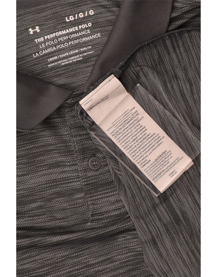 Under Armour Mens Polo Shirt Large Grey Pinstripe Polyester