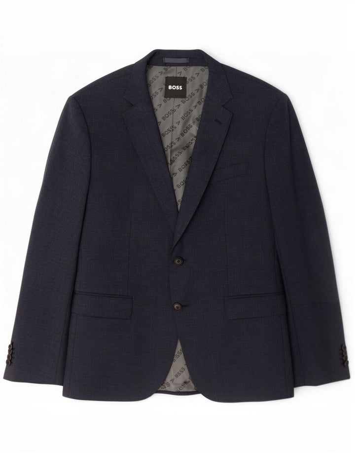 Hugo Boss Mens 2 Button Blazer Jacket UK 52 XL Navy Blue Check Wool