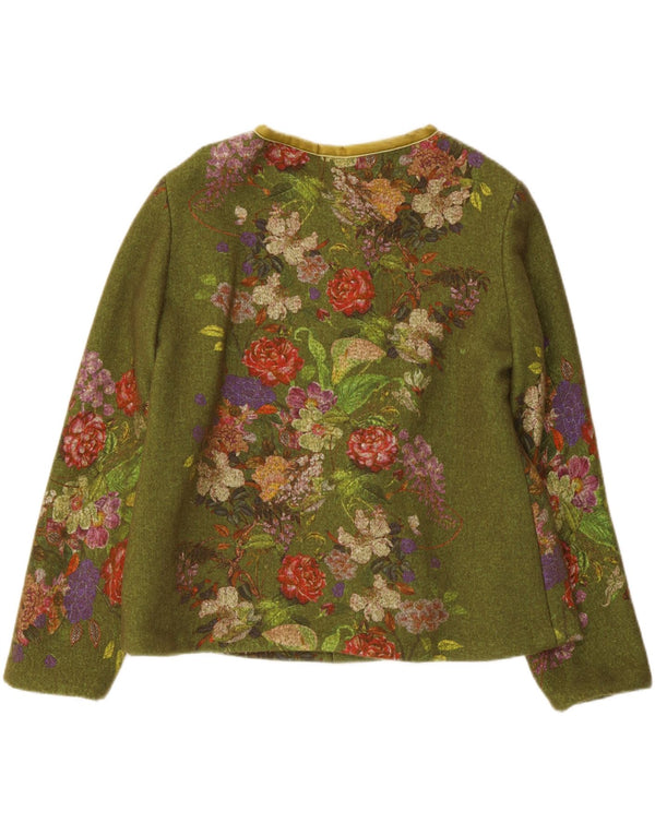 Vintage Womens 3 Button Blazer Jacket UK 12 Medium Green Floral