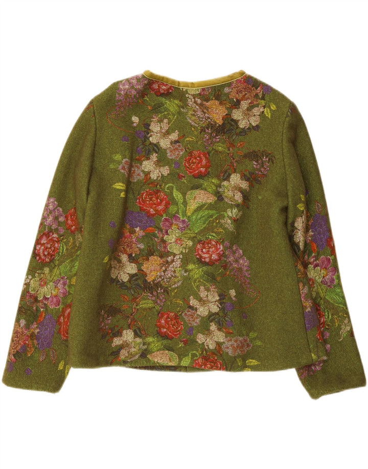 Vintage Womens 3 Button Blazer Jacket UK 12 Medium Green Floral