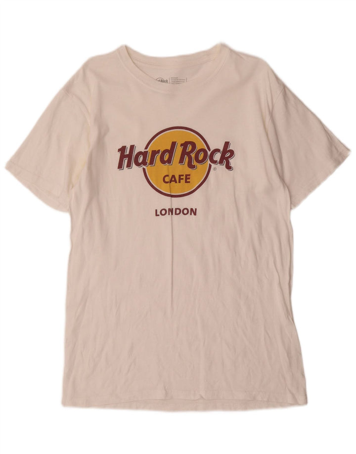 HARD ROCK CAFE Mens London Graphic T-Shirt Top Medium White Cotton