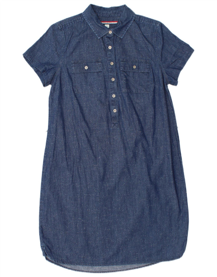 TOMMY HILFIGER Womens Denim Shirt Dress UK 14 Medium Blue Flecked Cotton