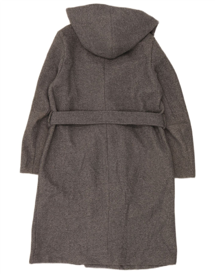 Zara Womens Hooded Oversized Overcoat UK 6 XS Grey Polyester