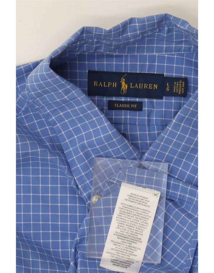 Ralph Lauren Mens Classic Fit Shirt Large Blue Gingham Cotton