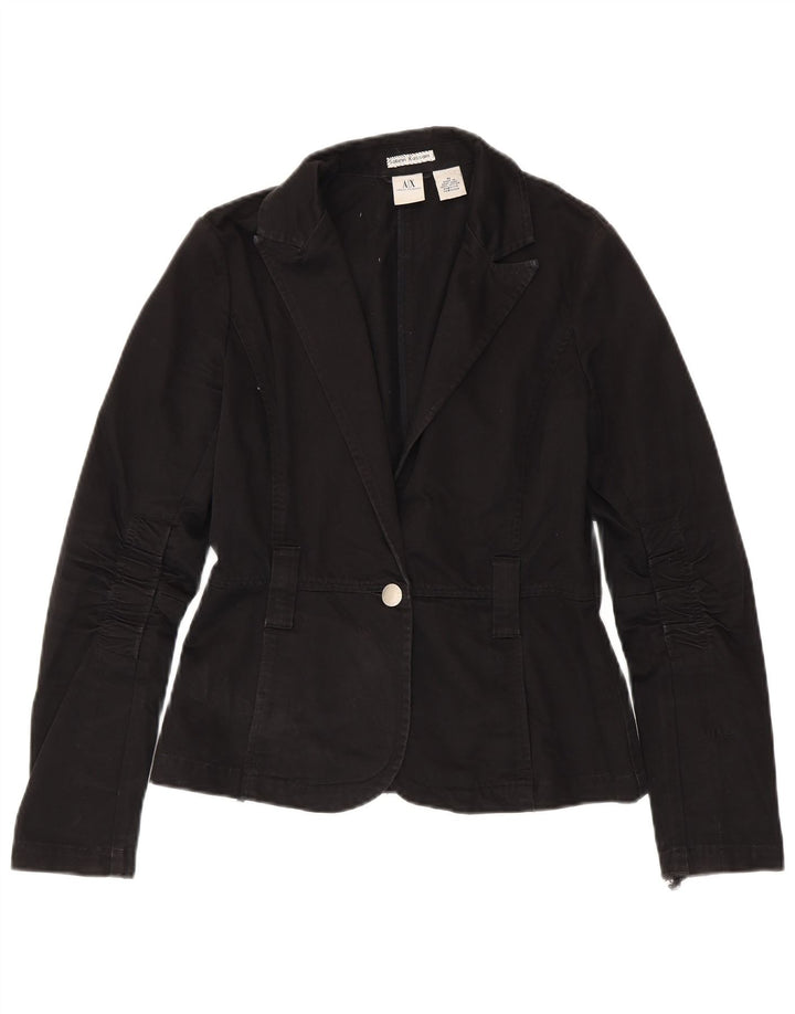Armani Exchange Womens 1 Button Blazer Jacket UK 12 Medium Black Cotton