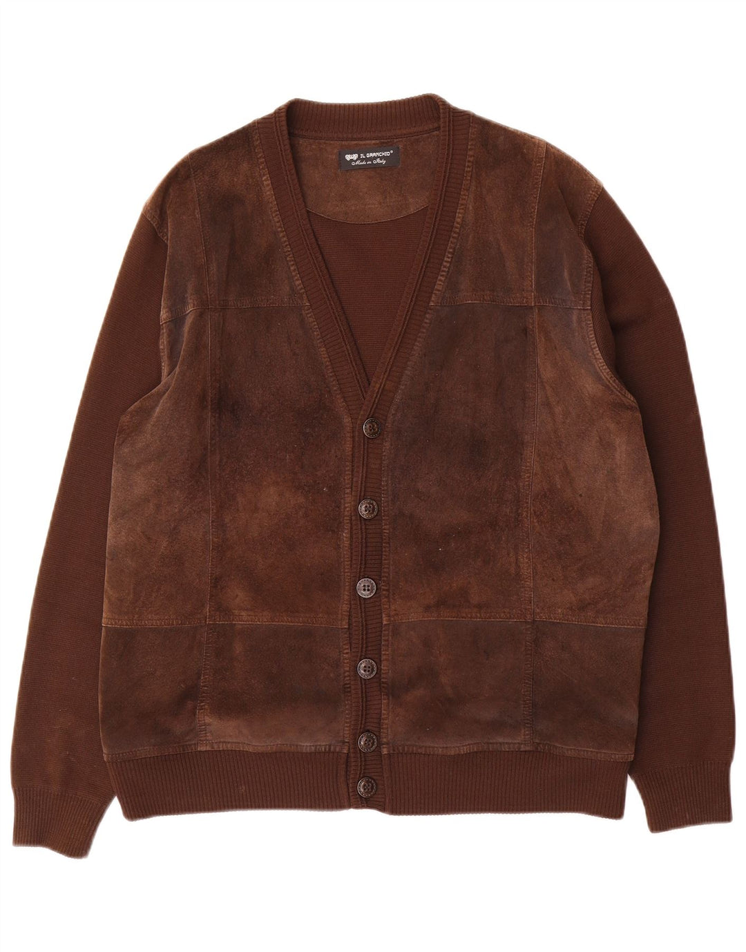 Il Granchio Mens Suede Cardigan Sweater Large Brown Wool