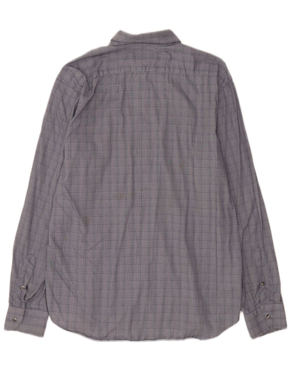 Roccobarocco Mens Shirt Size 42 16 1/2 Large Blue Check Cotton