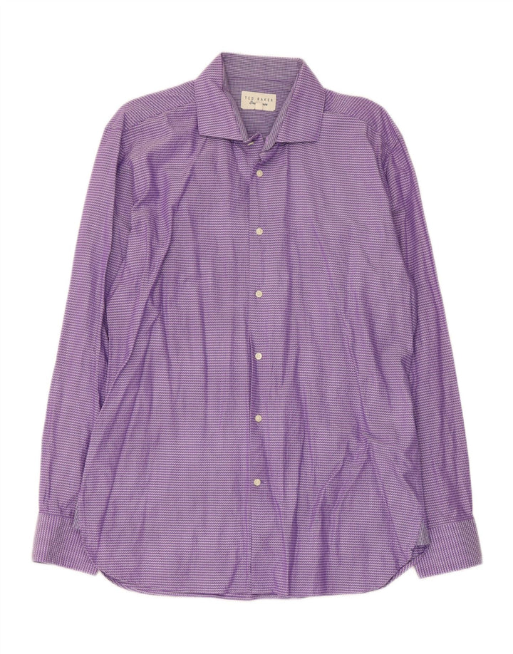 Ted Baker Mens Shirt Size 16 Large Purple Striped Cotton