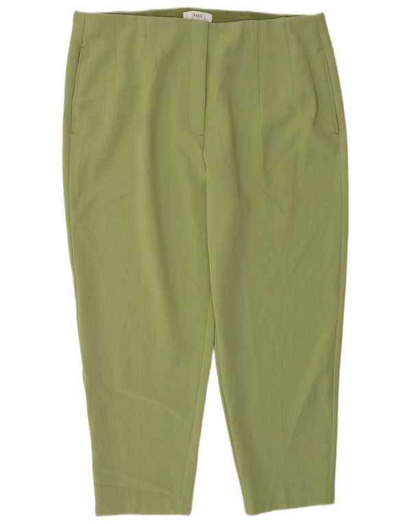 Marks & Spencer Womens High Waist Cropped Trousers UK 20 2XL W38 L26 Green
