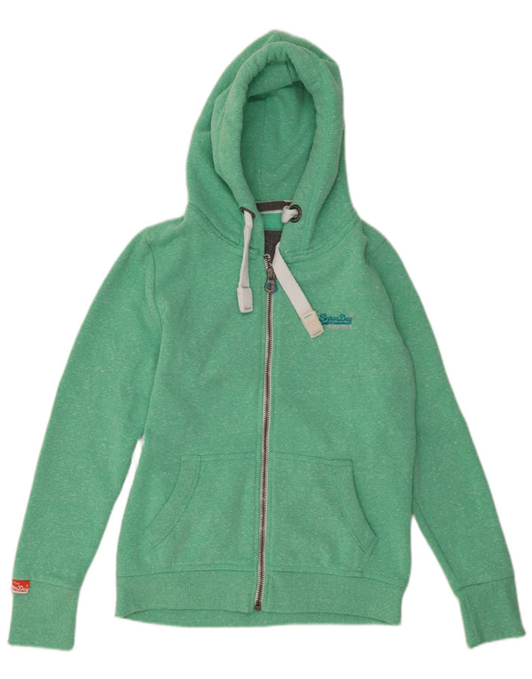 Superdry Womens Zip Hoodie Sweater UK 12 Medium Green Flecked Cotton