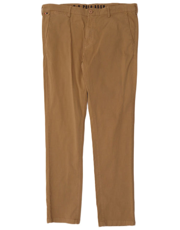 U.S. Polo Assn. Mens Slim Chino Trousers W36 L33  Brown Cotton