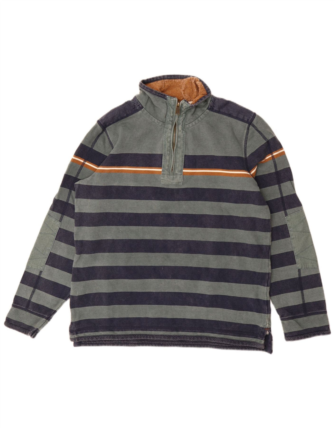 Fat Face Mens Zip Neck Sweatshirt Jumper Medium Green Striped Cotton