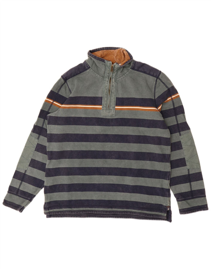 Fat Face Mens Zip Neck Sweatshirt Jumper Medium Green Striped Cotton