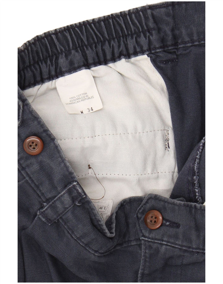 DOCKERS Mens Pegged Chino Shorts W34 Large Navy Blue Cotton