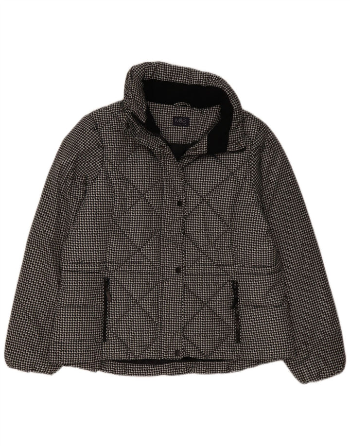 Marks & Spencer Womens Quilted Jacket UK 16 Large Black Houndstooth