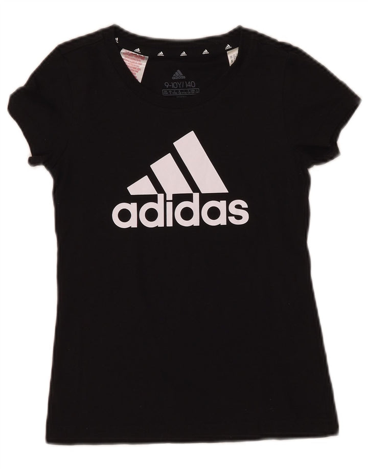 ADIDAS Boys Graphic T-Shirt Top 9-10 Years Black Cotton