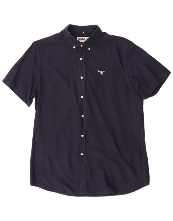 Barbour Mens Tailored Fit Short Sleeve Shirt Medium Navy Blue Cotton