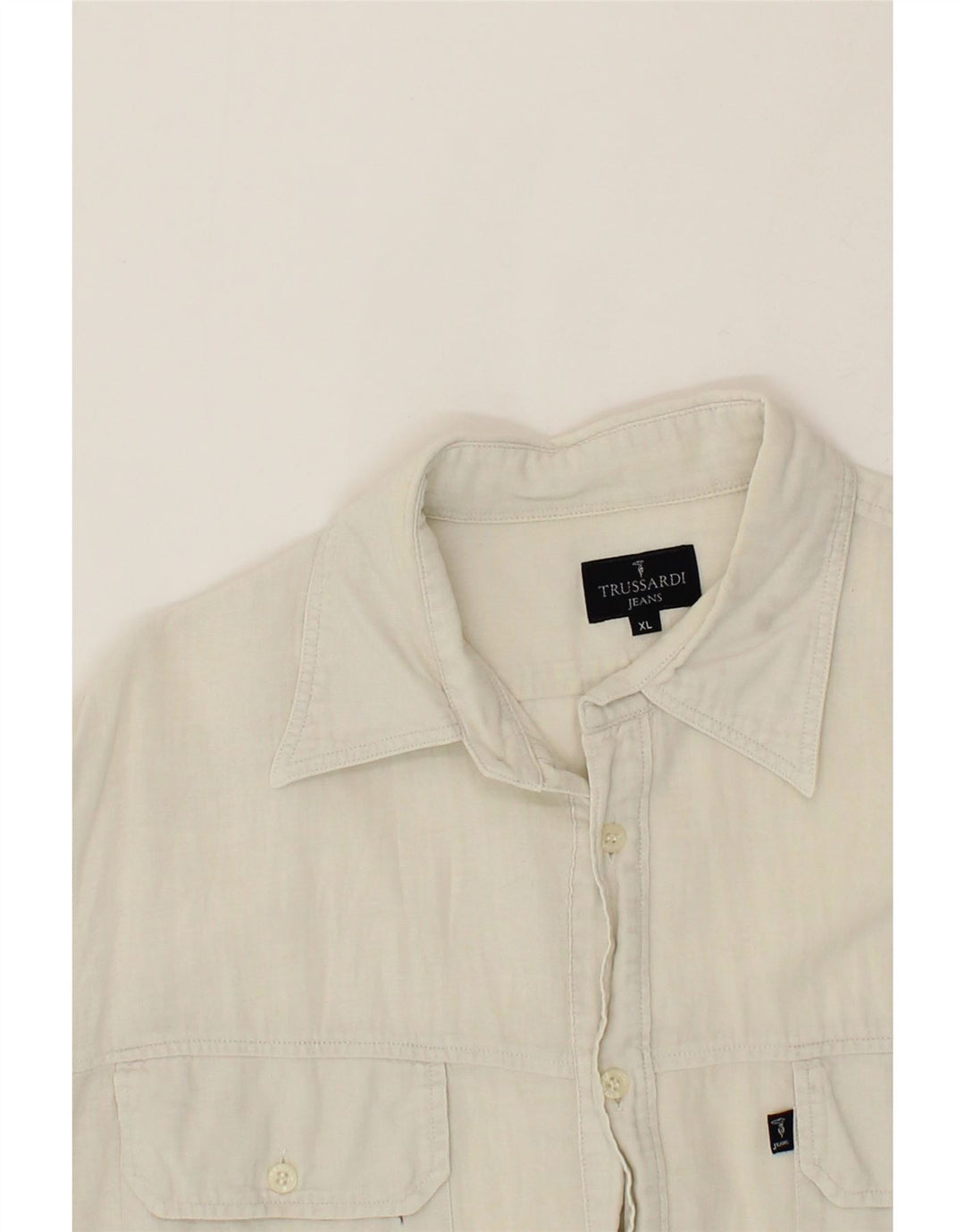 TRUSSARDI JEANS Mens Short Sleeve Shirt XL White Vintage Trussardi Jeans and Second-Hand Trussardi Jeans from Messina Hembry 