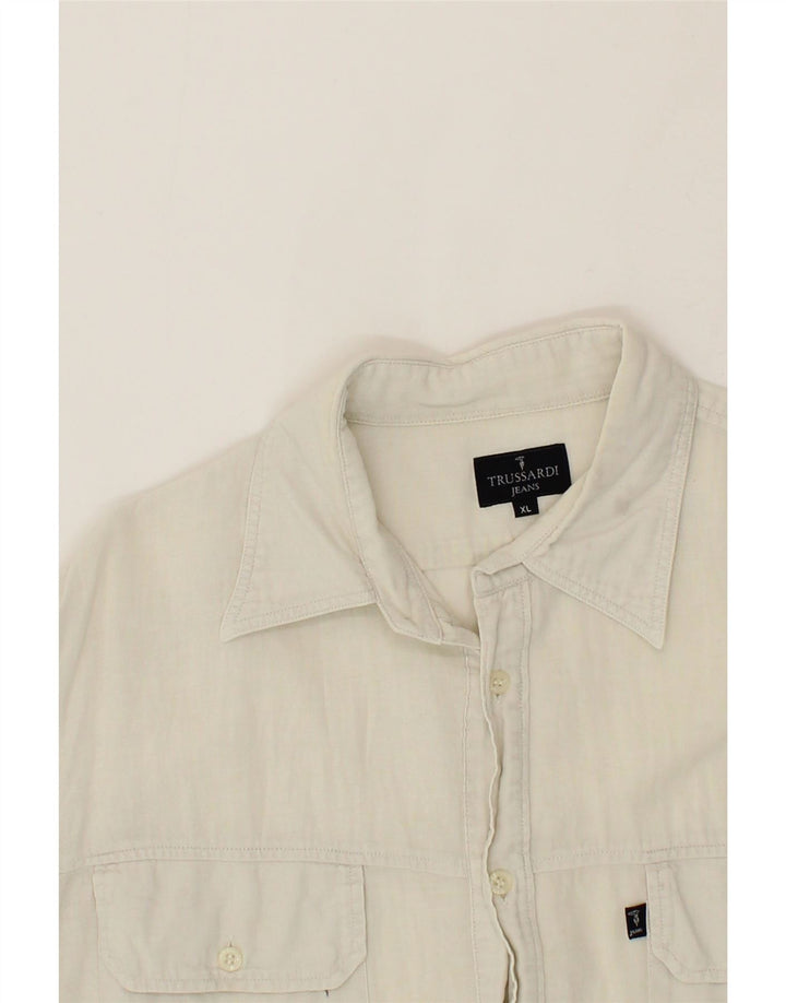 TRUSSARDI JEANS Mens Short Sleeve Shirt XL White Vintage Trussardi Jeans and Second-Hand Trussardi Jeans from Messina Hembry 