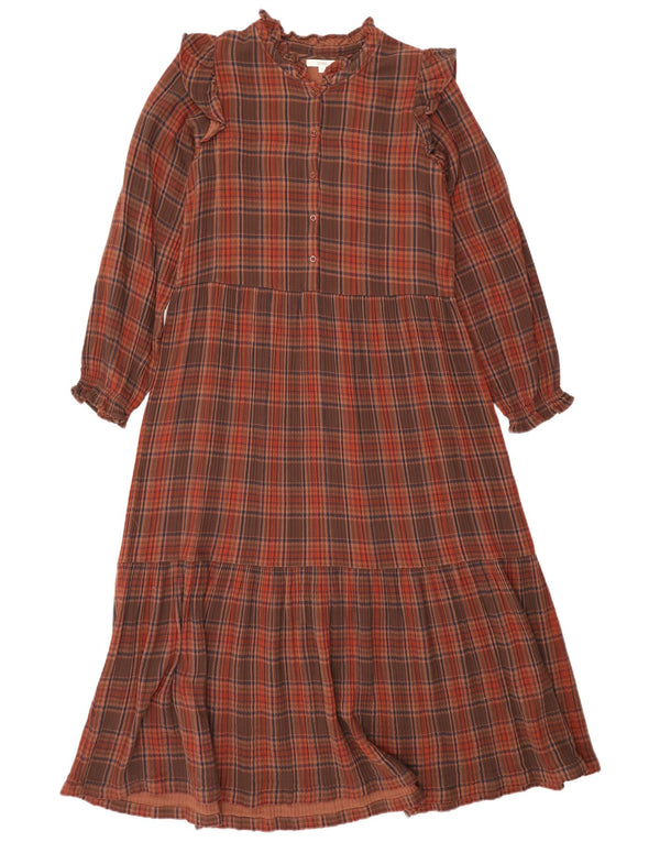 Yerse Womens Maxi Long Sleeve Tiered Dress UK 10 Small Brown Check Cotton