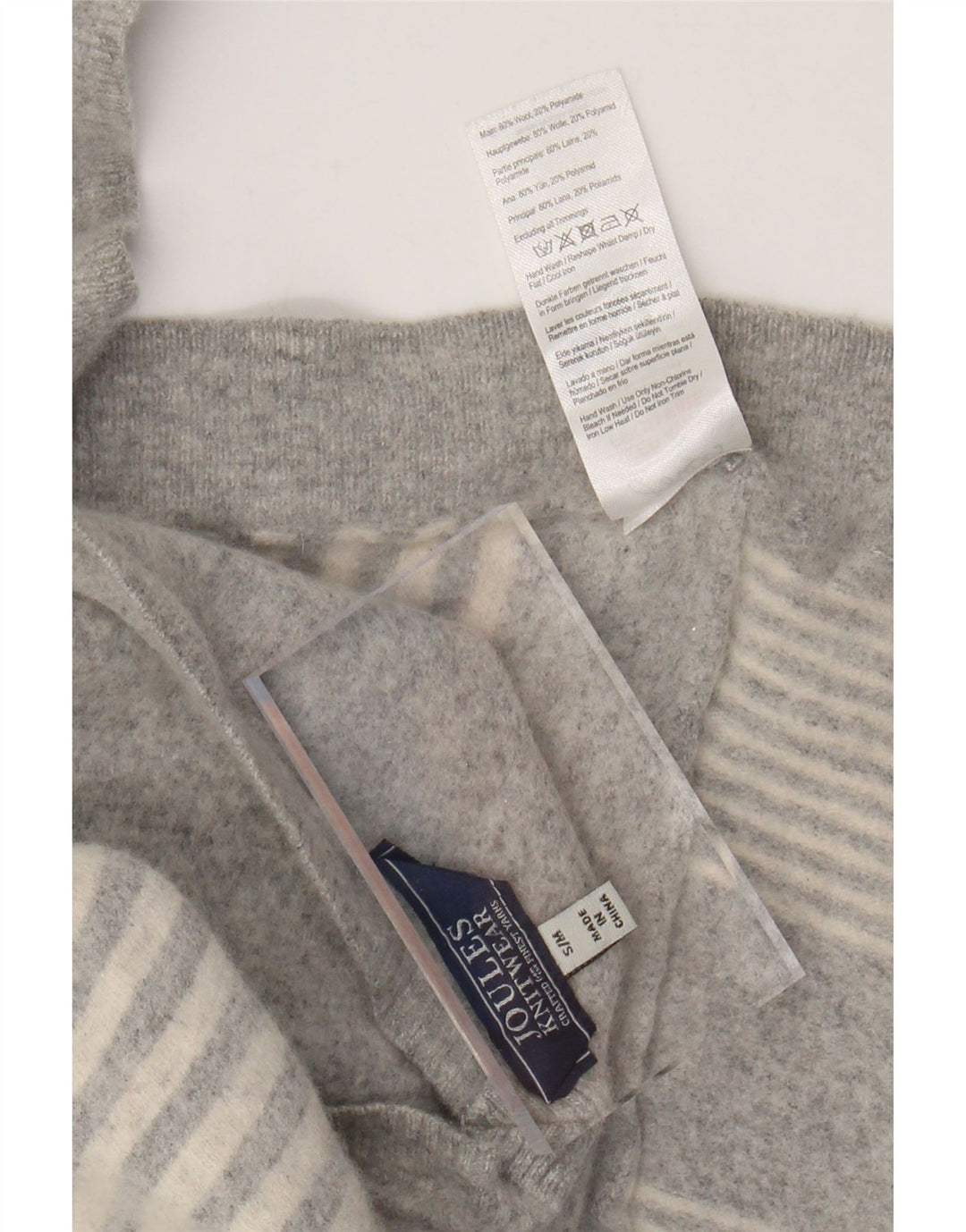 JOULES Womens Poncho Cardigan Sweater UK 10 Small Grey Striped Wool