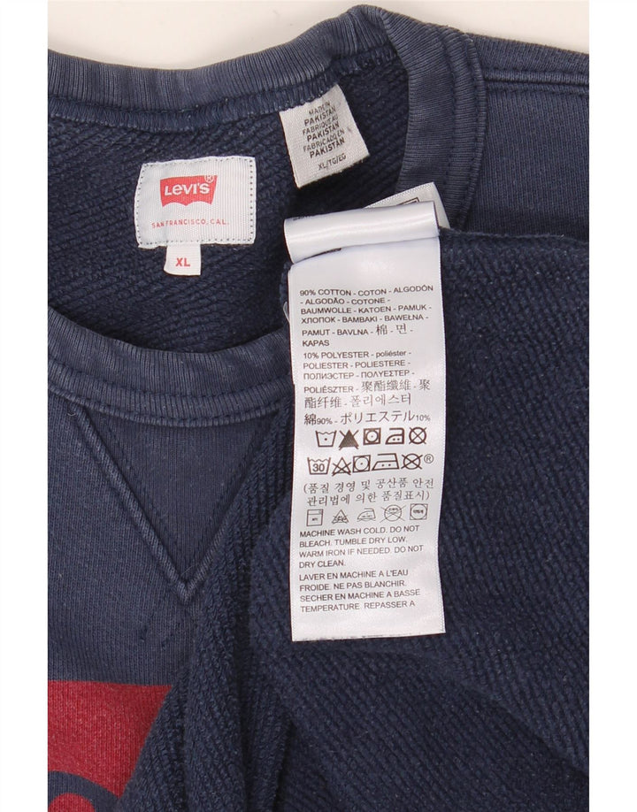 LEVI'S Mens Graphic Sweatshirt Jumper XL Navy Blue Cotton