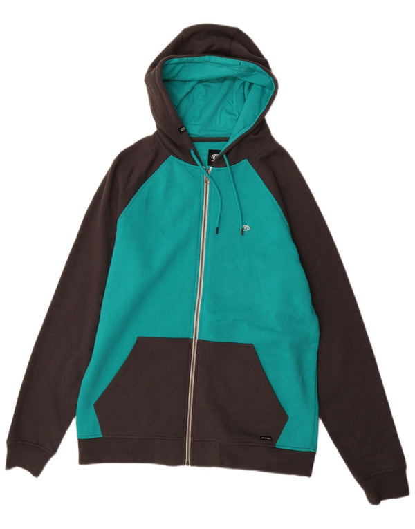 ANIMAL Mens Zip Hoodie Sweater Large Turquoise Colourblock Cotton