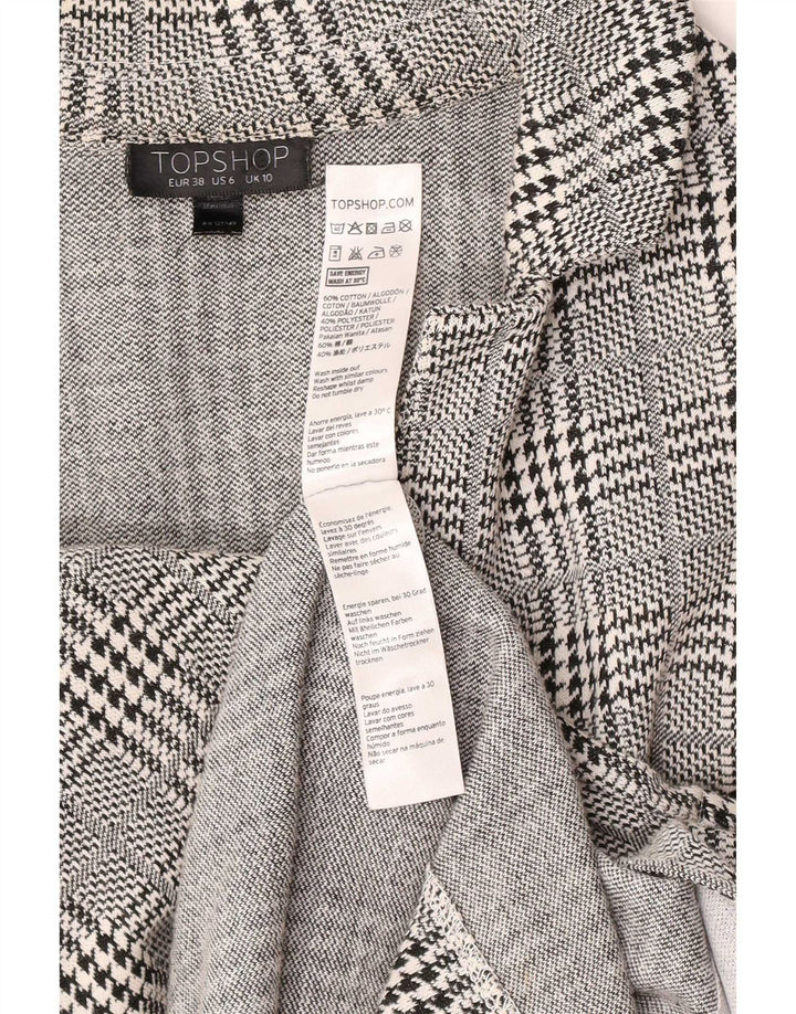 Topshop Womens Overcoat UK 10 Small Grey Houndstooth Cotton