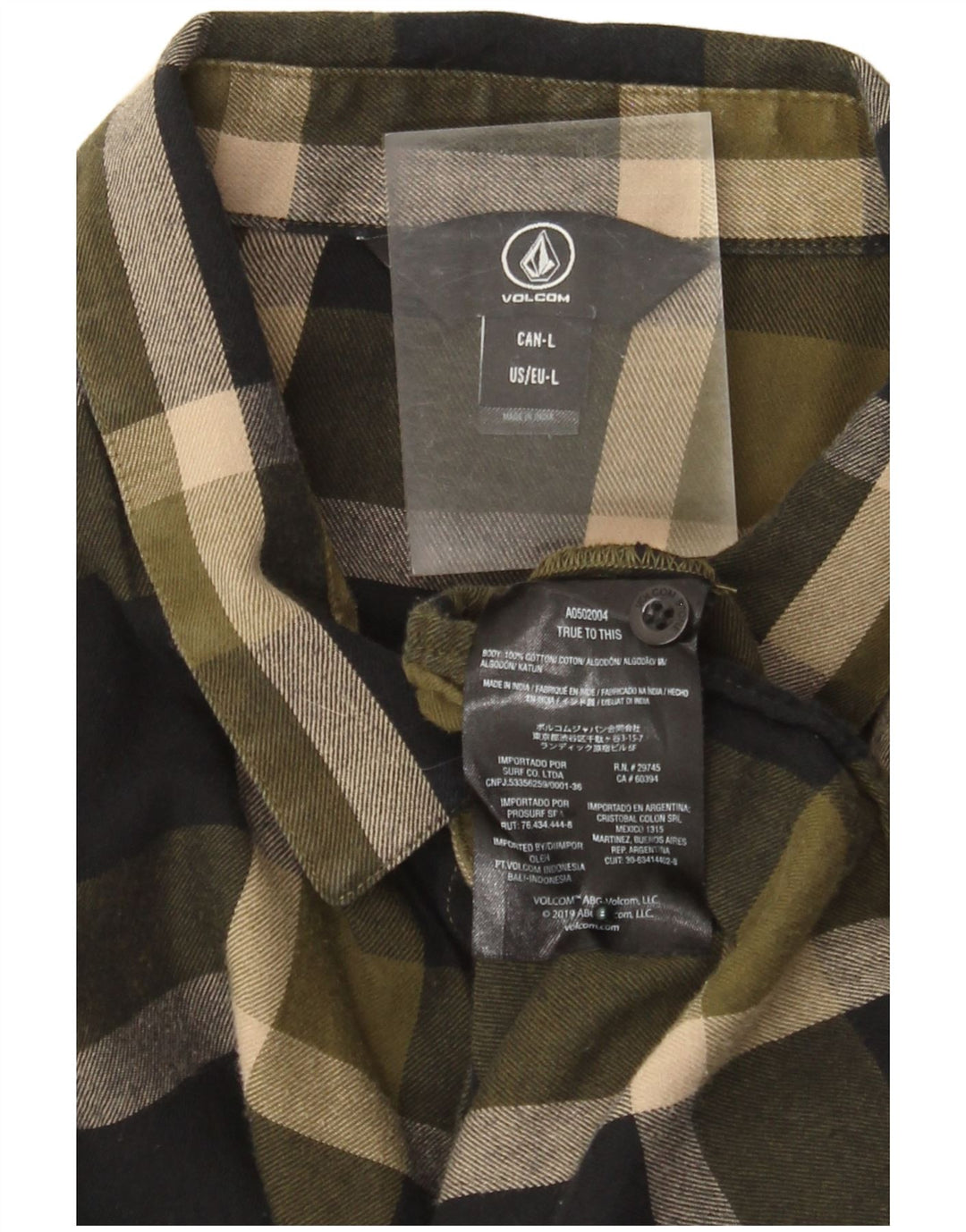 VOLCOM Mens Flannel Shirt Large Khaki Check Cotton