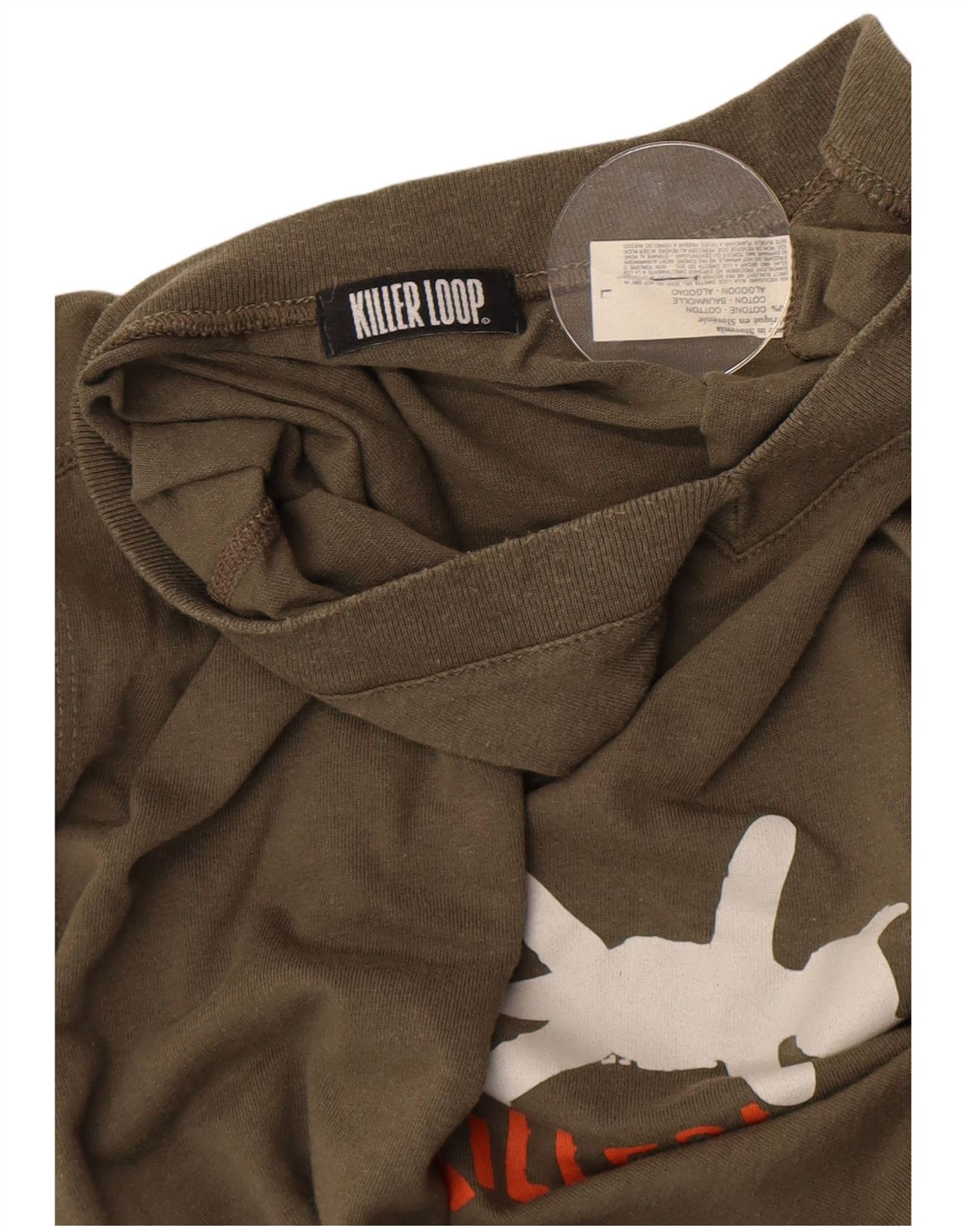 Killer Loop Mens Graphic T-Shirt Top Large Khaki Cotton