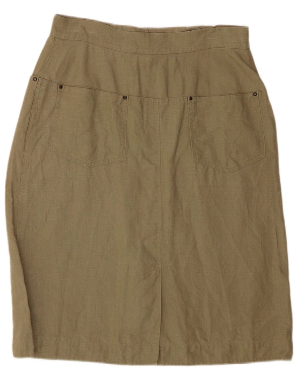 Weekend Womens High Waist Midi Skirt UK 16 Large W28 Khaki Linen