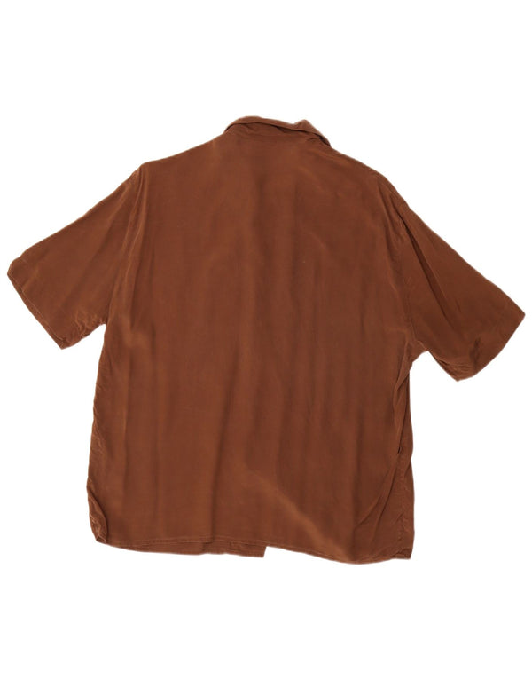 MOTIVI Womens Short Sleeve Shirt Blouse UK 16 Large Brown Silk