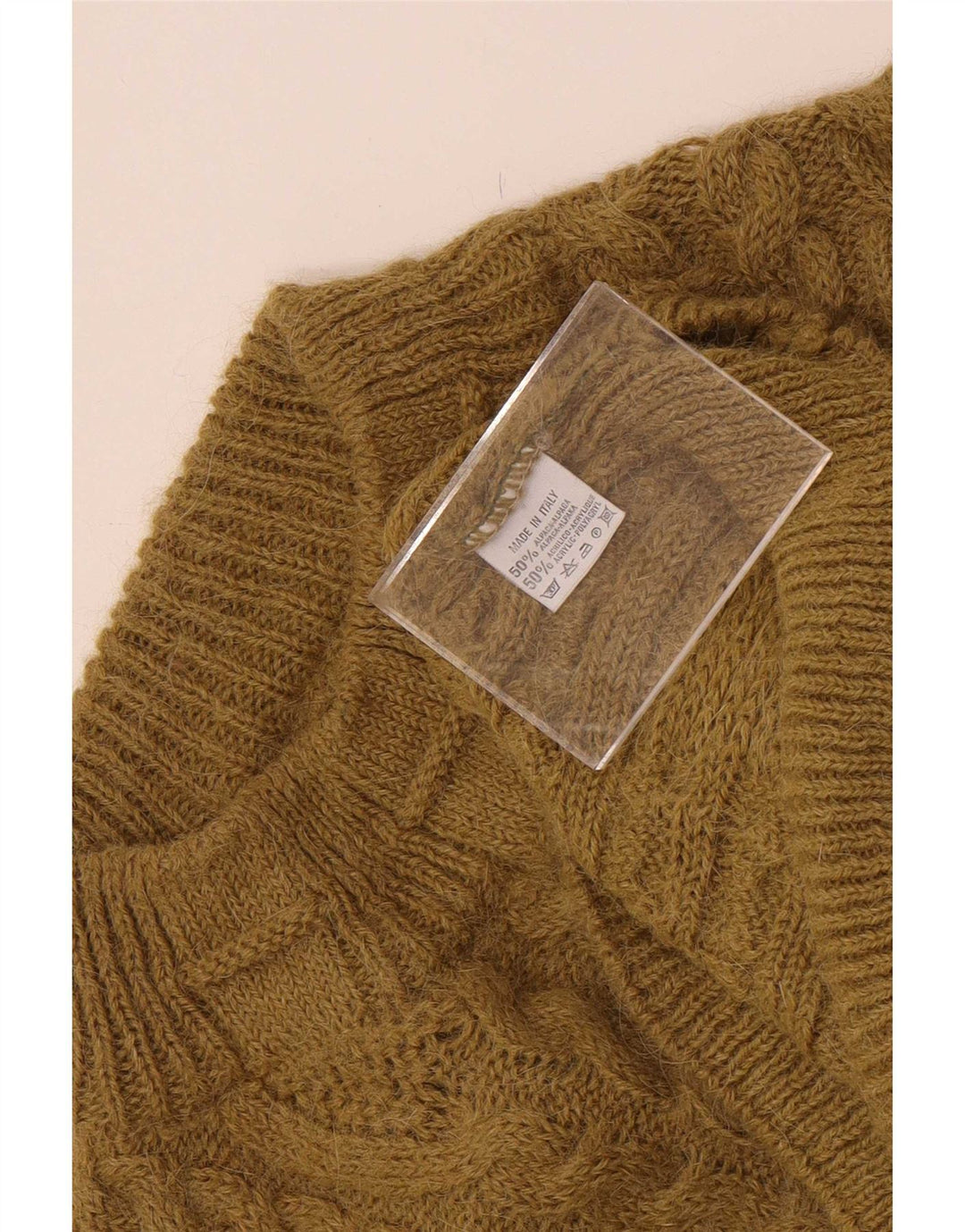 Vintage Mens Turtle Neck Jumper Sweater Small Khaki Alpaca Wool