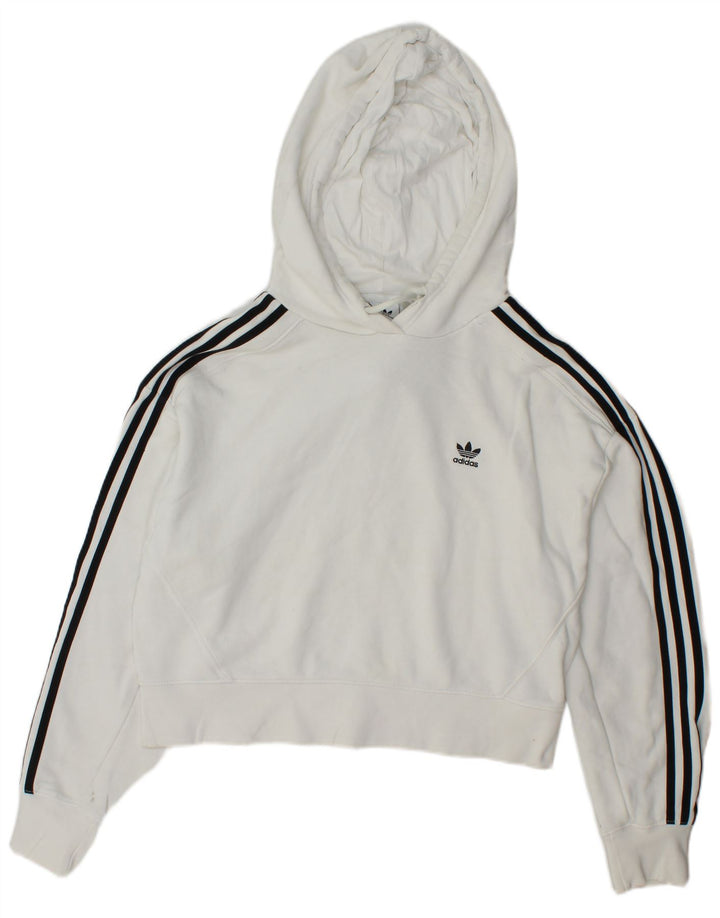 ADIDAS Womens Oversized Crop Hoodie Jumper UK 8 Small White Cotton