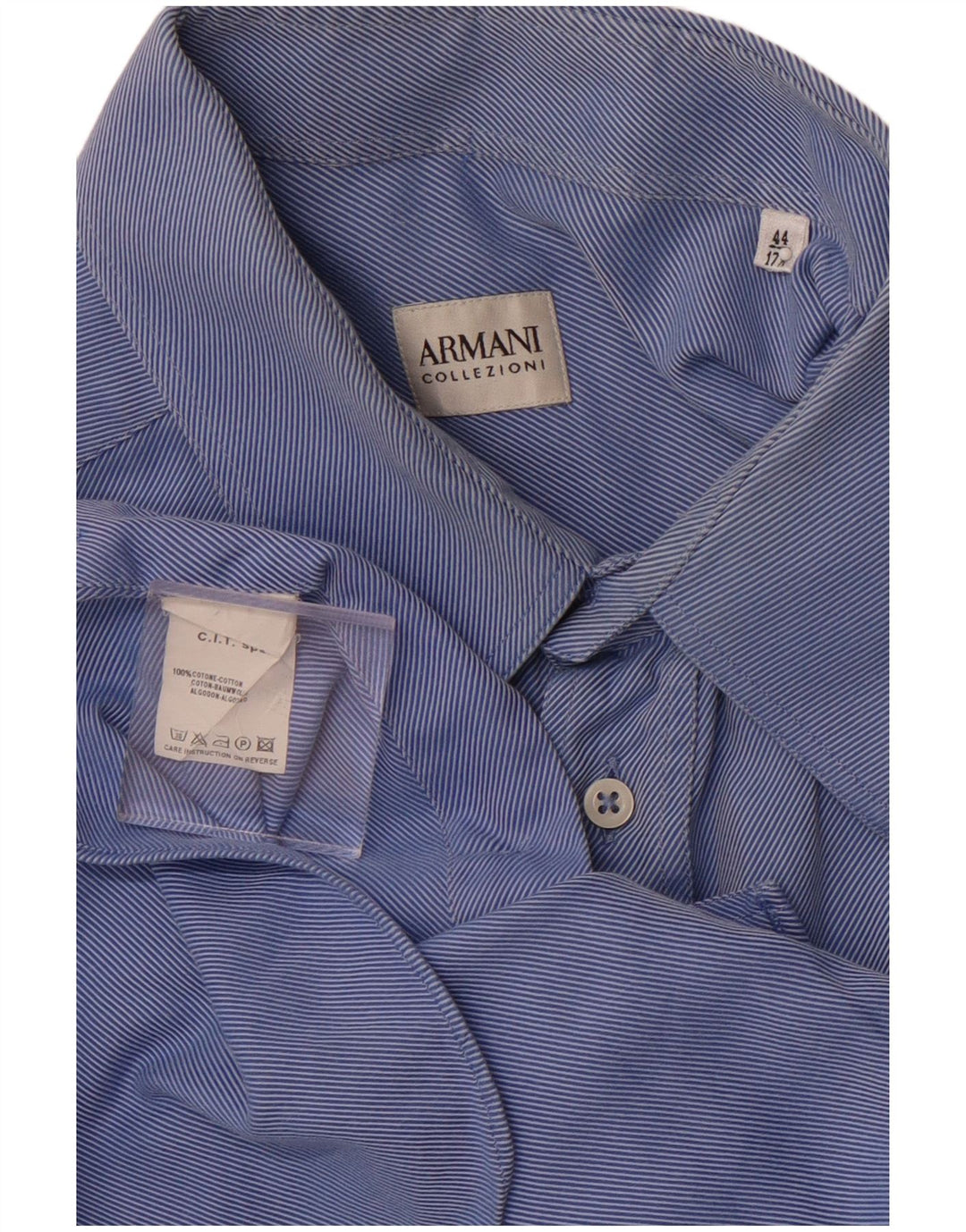 ARMANI COLLEZIONI Mens Shirt Size 44 17 1/2 XL Blue Pinstripe Cotton