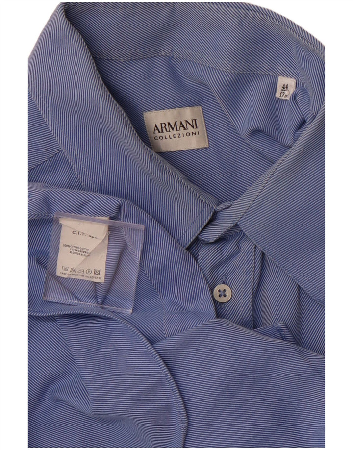ARMANI COLLEZIONI Mens Shirt Size 44 17 1/2 XL Blue Pinstripe Cotton