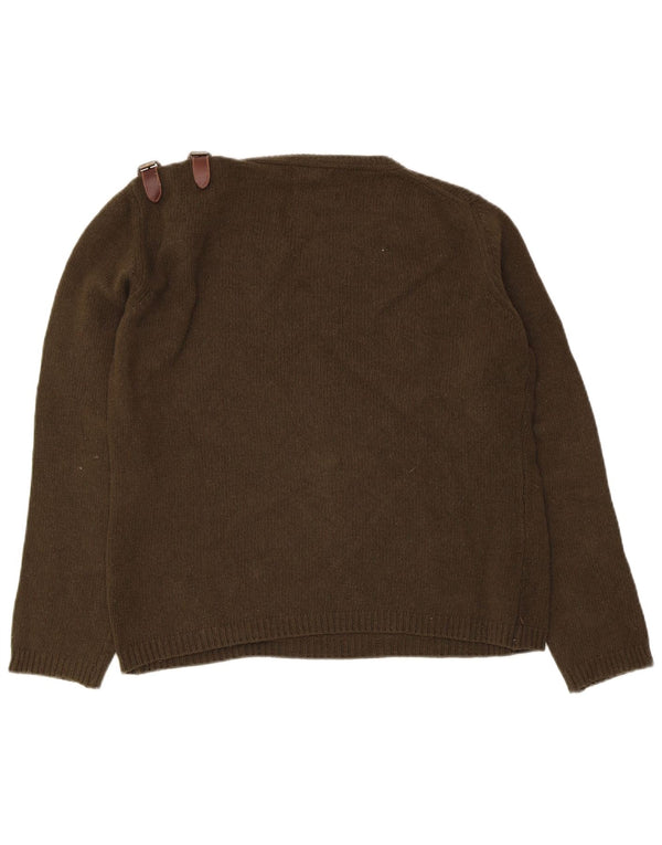 Massimo Dutti Womens Boat Neck Jumper Sweater UK 16 Large Khaki Wool