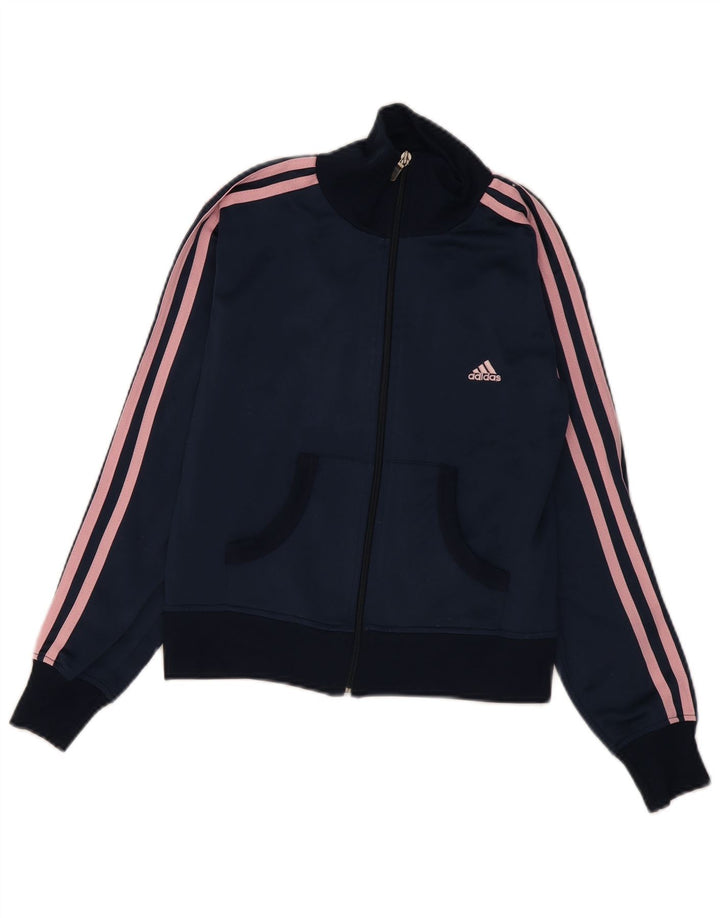 Adidas Womens Crop Tracksuit Top Jacket UK 14 Medium Navy Blue Polyester