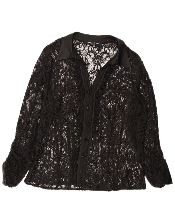 Marina Rinaldi Womens Lace Shirt Blouse Size 25 Large Black Floral