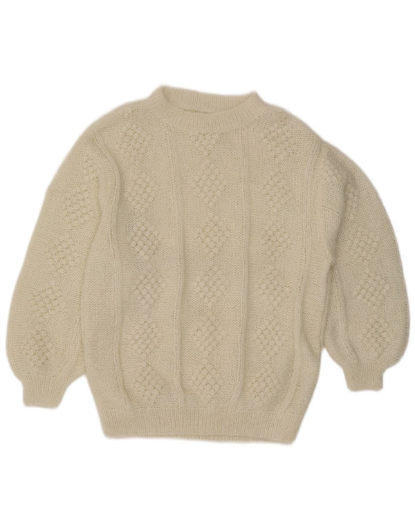 Vintage Womens Crew Neck Jumper Sweater UK 20 2XL White Acrylic