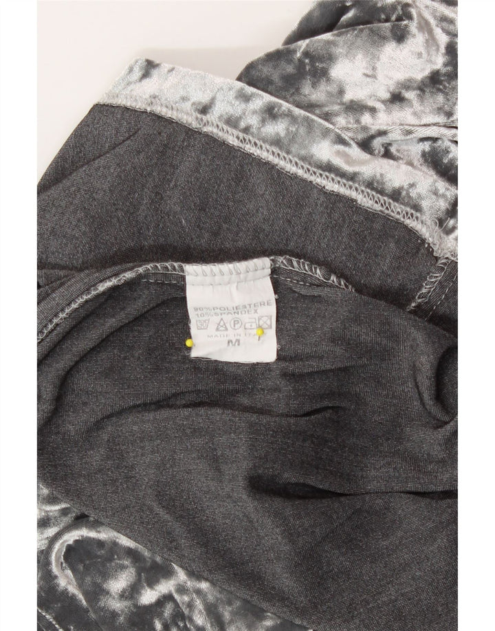 Vintage Womens Velour T-Shirt Top UK 12 Medium Grey Polyester