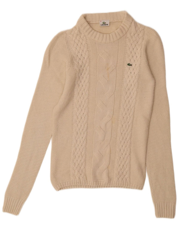 LACOSTE Womens Crew Neck Jumper Sweater Size 38 Medium Beige Wool