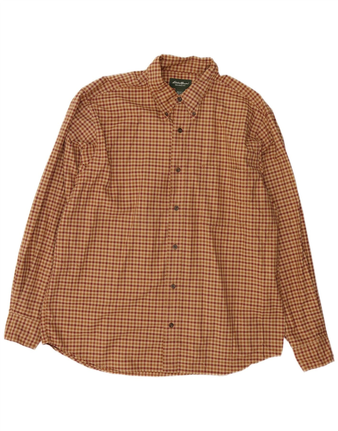 EDDIE BAUER Mens Relaxed Fit Flannel Shirt Large Brown Gingham Cotton
