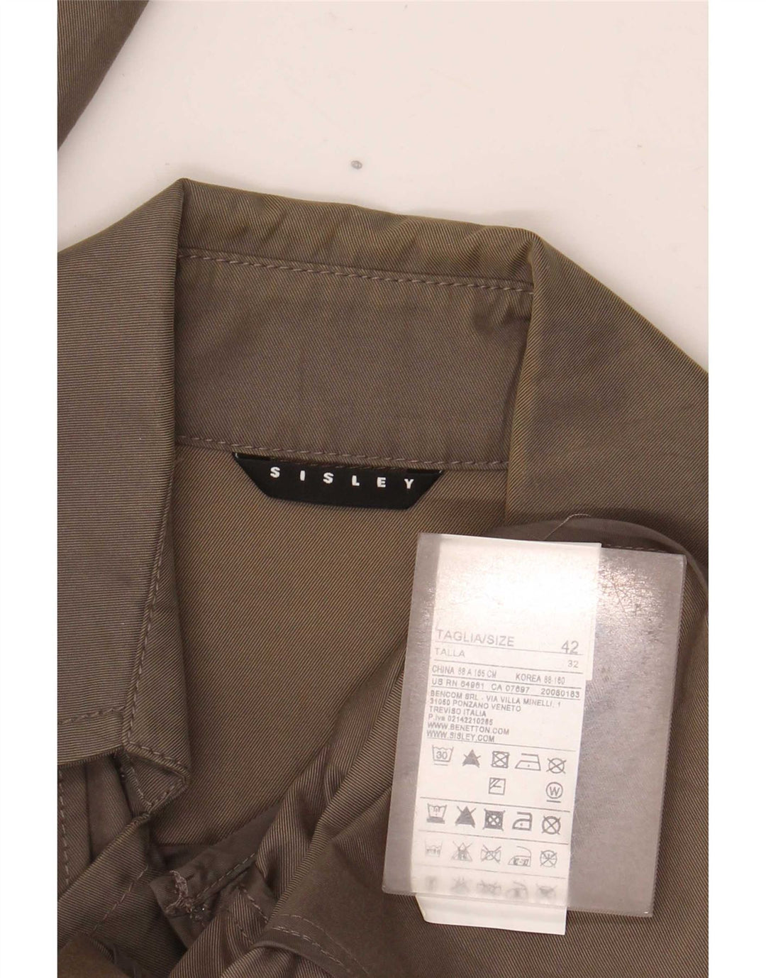 Sisley Womens Trench Coat IT 42 Medium Khaki Cotton
