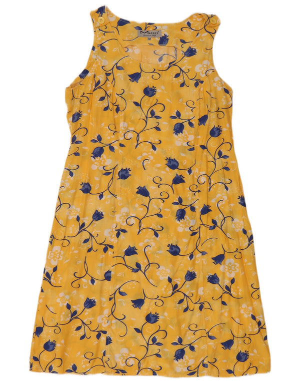 Vintage Womens Sleeveless Basic Dress EU 40 Medium Yellow Floral